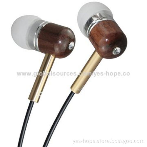 In-ear Wooden Earphones for iPhone with 20Hz to 20kHz Frequency, 32 Ohms Impedance